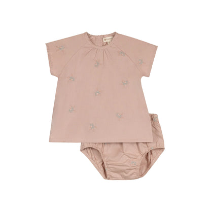 Looms Floral Embroidered Collection 2Pc Set -Pink