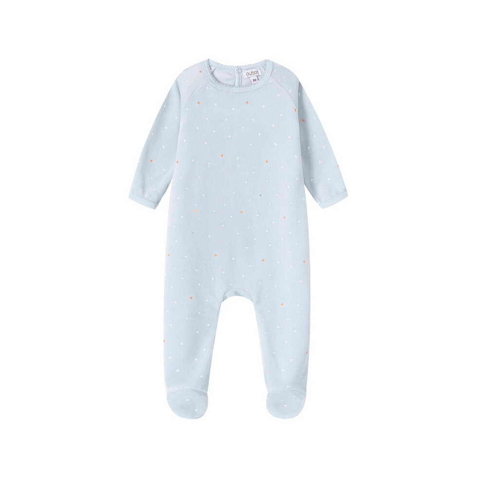 Oubon Velour Star All Over Print Footie - Blue