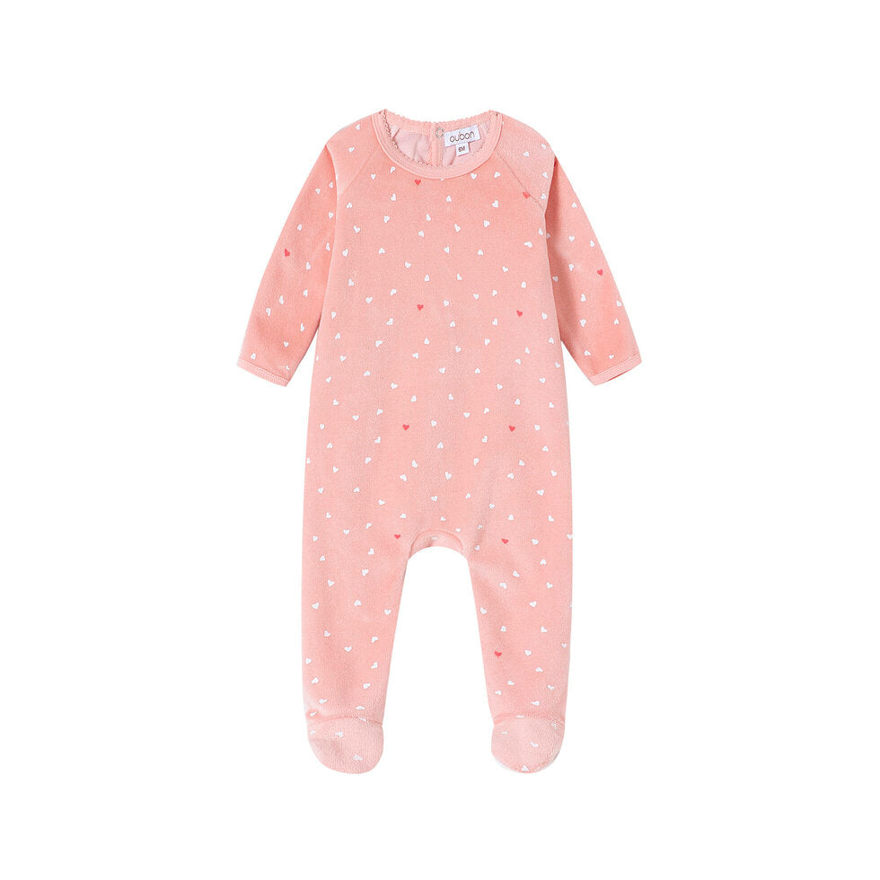 Oubon Velour Heart All Over Print Footie - Pink