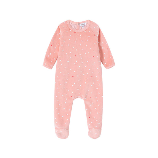 Oubon Velour Heart All Over Print Footie - Pink