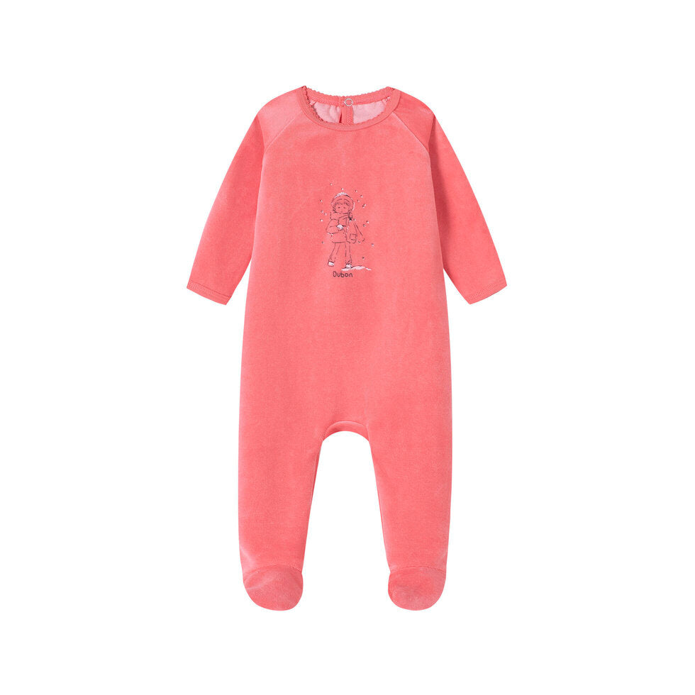 Oubon Girl In Snow Print Print Velour Footie