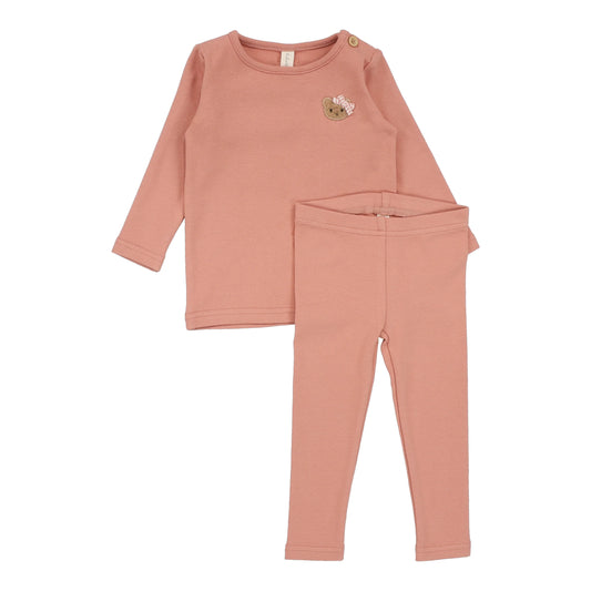 Lilette Bear Applique Lounge Set-Deep Pink