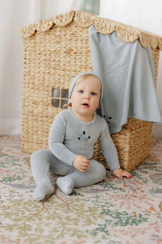 Ely's and Co Striped Footie Set -Ivory Blue