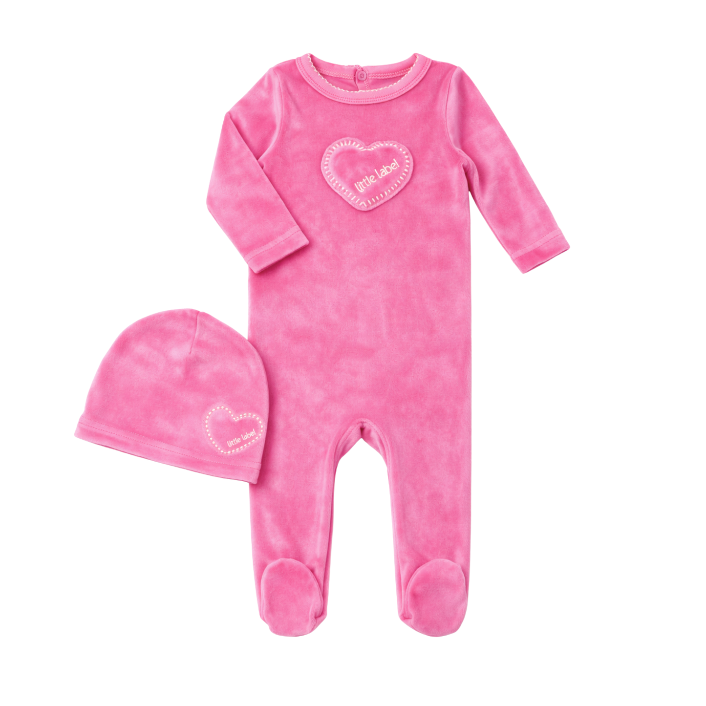 Little Label Hot Pink Velour Heart Footie Set
