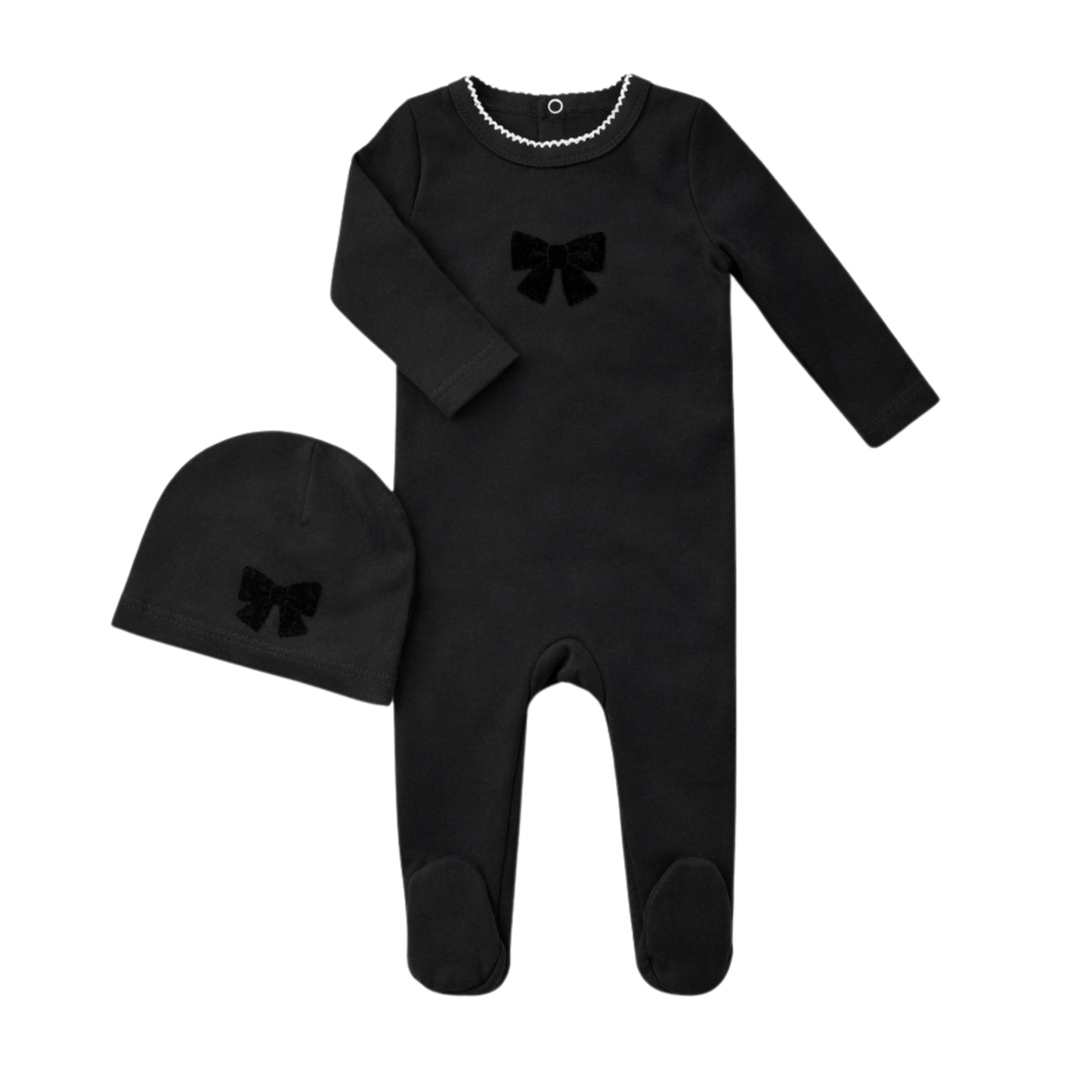 Little Label  Black Velvet Bow Robe Footie Set