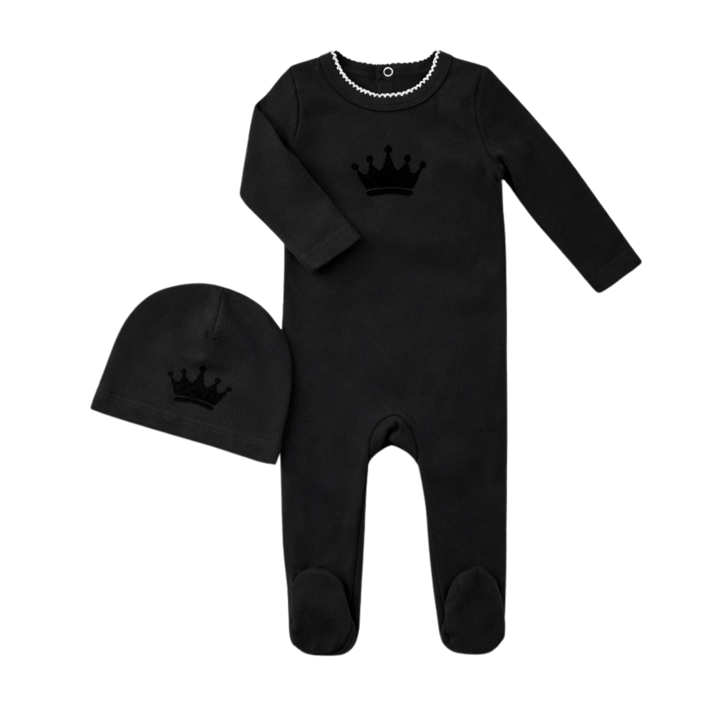 Little Label  Black Velvet Crown Robe Footie Set