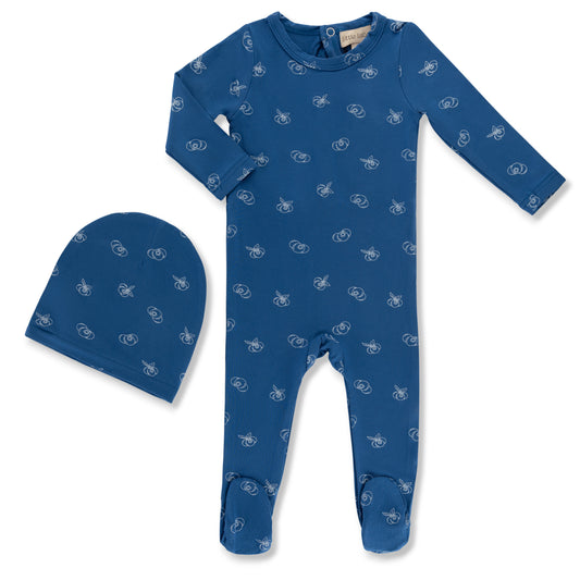 Little Label Bamboo All Over Print Footie Set - Blueberries