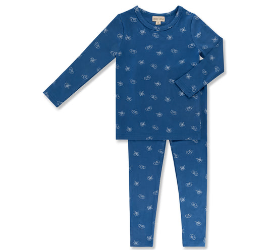 Little Label Bamboo All Over Print Pajama - Blueberries
