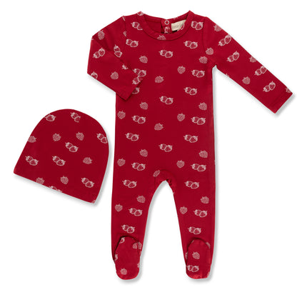 Little Label Bamboo All Over Print Footie Set -Strawberries