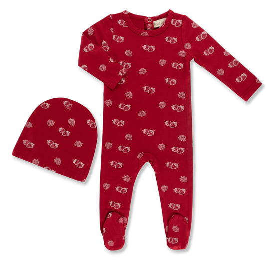 Little Label Bamboo All Over Print Footie Set -Strawberries