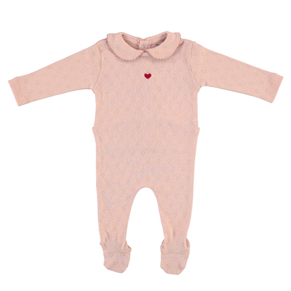 Bebe Organic Bebe Heart Pointelle Collar Footie+Bonnet - Blush