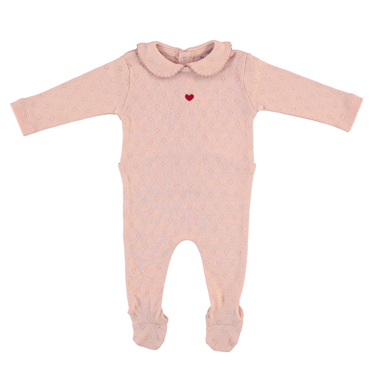 Bebe Organic Bebe Heart Pointelle Collar Footie+Bonnet - Blush