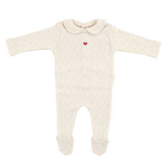 Bebe Organic Bebe Heart Collar Pointelle Footie+Bonnet- Natural