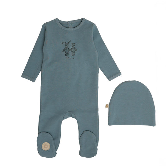 Mon Tresor Best Friends Footie Set- Dusty Blue