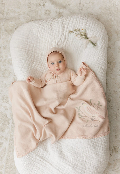 Peluche Knit Jumpsuit + Cropped Cardigan + Bonnet Set - Stone - Rose