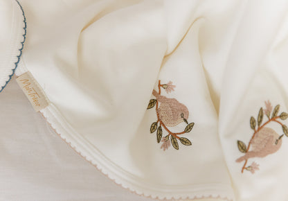 Mon Tresor Bird & Branch Layette Set- Ivory/Pink