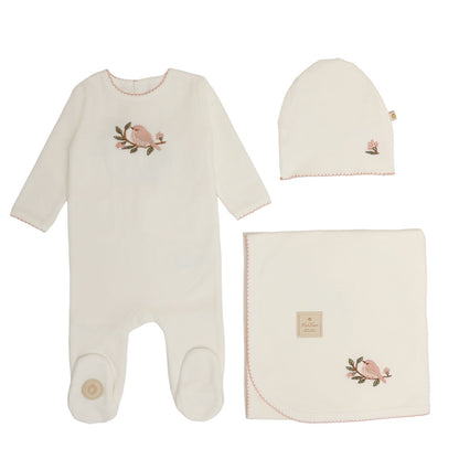 Mon Tresor Bird & Branch Layette Set- Ivory/Pink