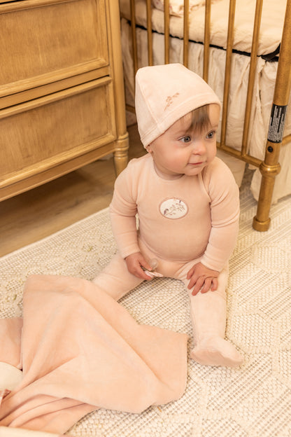 Bee & Dee Birdie Branch Velour Layette Set- Dusty Pink