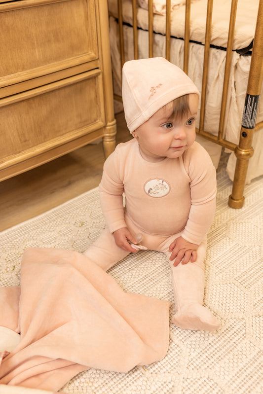 Bee & Dee Birdie Branch Velour Footie Set- Dusty Pink