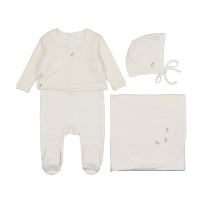 Mon Tresor Blooming Cardigan Boys Layette Set - Ivory/Green