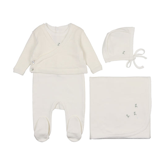 Mon Tresor Blooming Cardigan Boys Layette Set - Ivory/Green