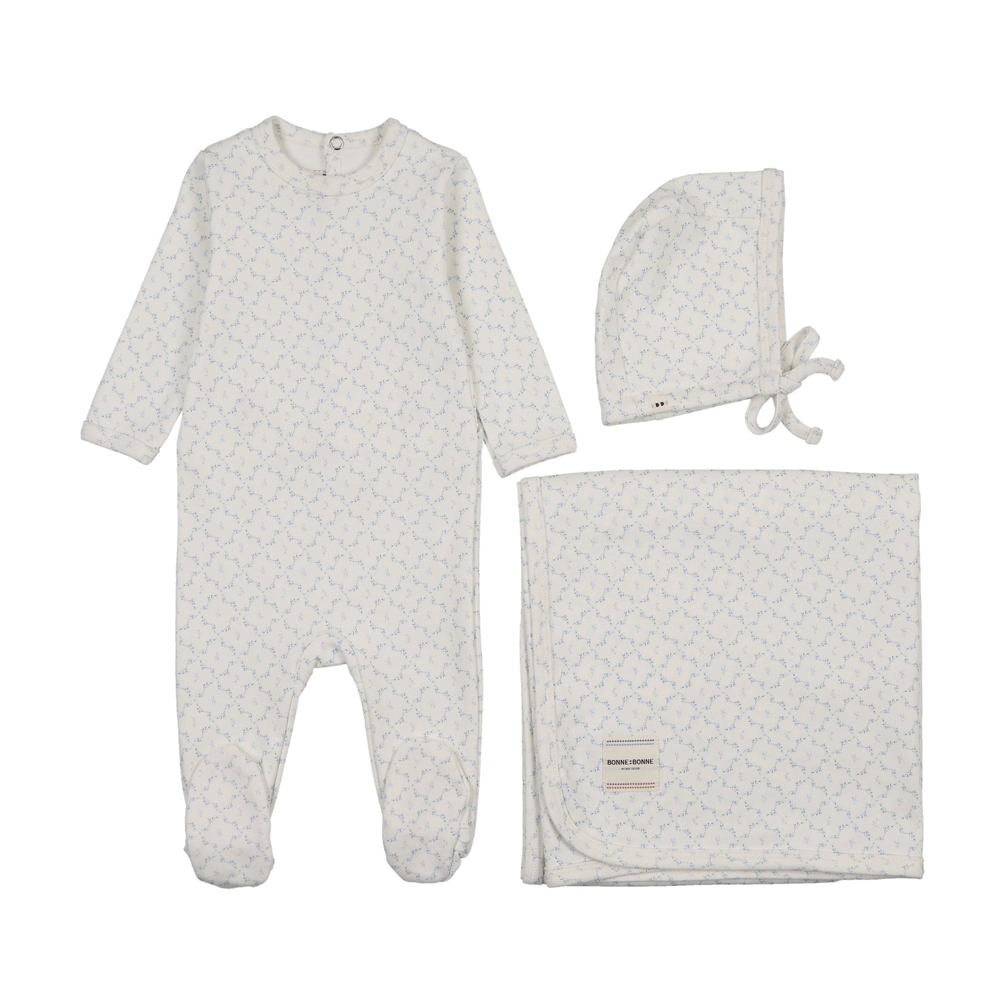 Mon Tresor Blooming Terry Layette Set - Ivory/Blue