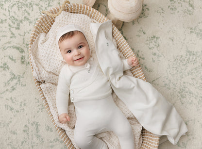 Mon Tresor Blooming Cardigan Boys Layette Set - Ivory/Green