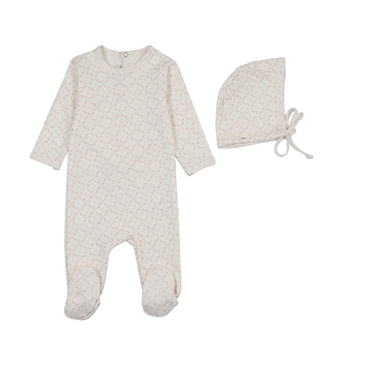 Mon Tresor Blooming Terry Footie & Hat Set - Ivory/Rose