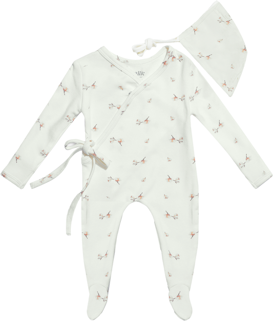 Milk Denmark Footie + Hat Set - Ivory Blossom