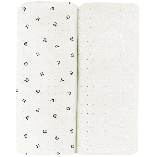Aurora 2 Pack Cherry Print Pack N Play/ Porta Crib Sheets- Blue