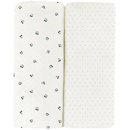 Aurora 2 Pack Cherry Print Crib Sheets-Blue