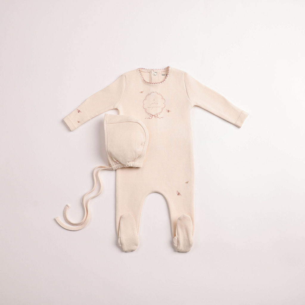 Bee & Dee Botanical Crest Footie Set- Cream Girls