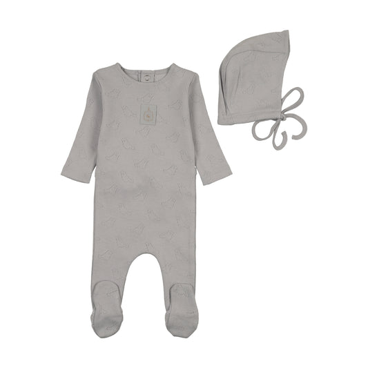 Bee & Dee Birdcage Pointelle Footie Set- Dusty Blue