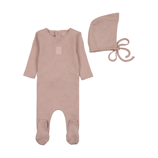 Bee & Dee Birdcage Pointelle Footie Set- Muted Pink