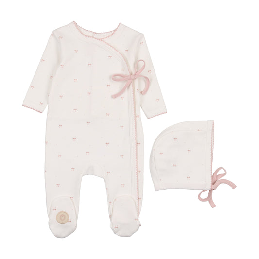 Mon Tresor Bow Wrap Footie & Hat Set - Ivory