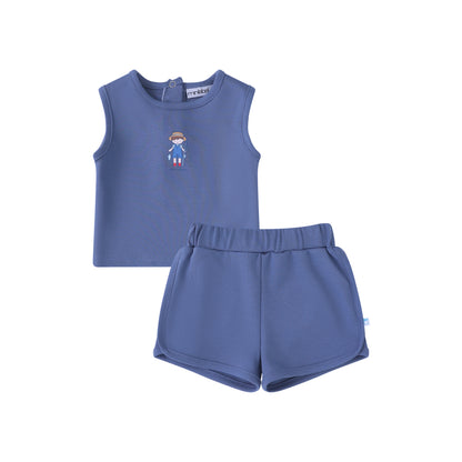 Mini Label Denim Blue Two Piece Fisherman Set- Boys