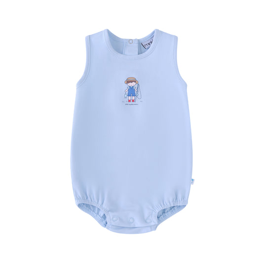 Mini Label Light Blue Fisherman Romper- Boys