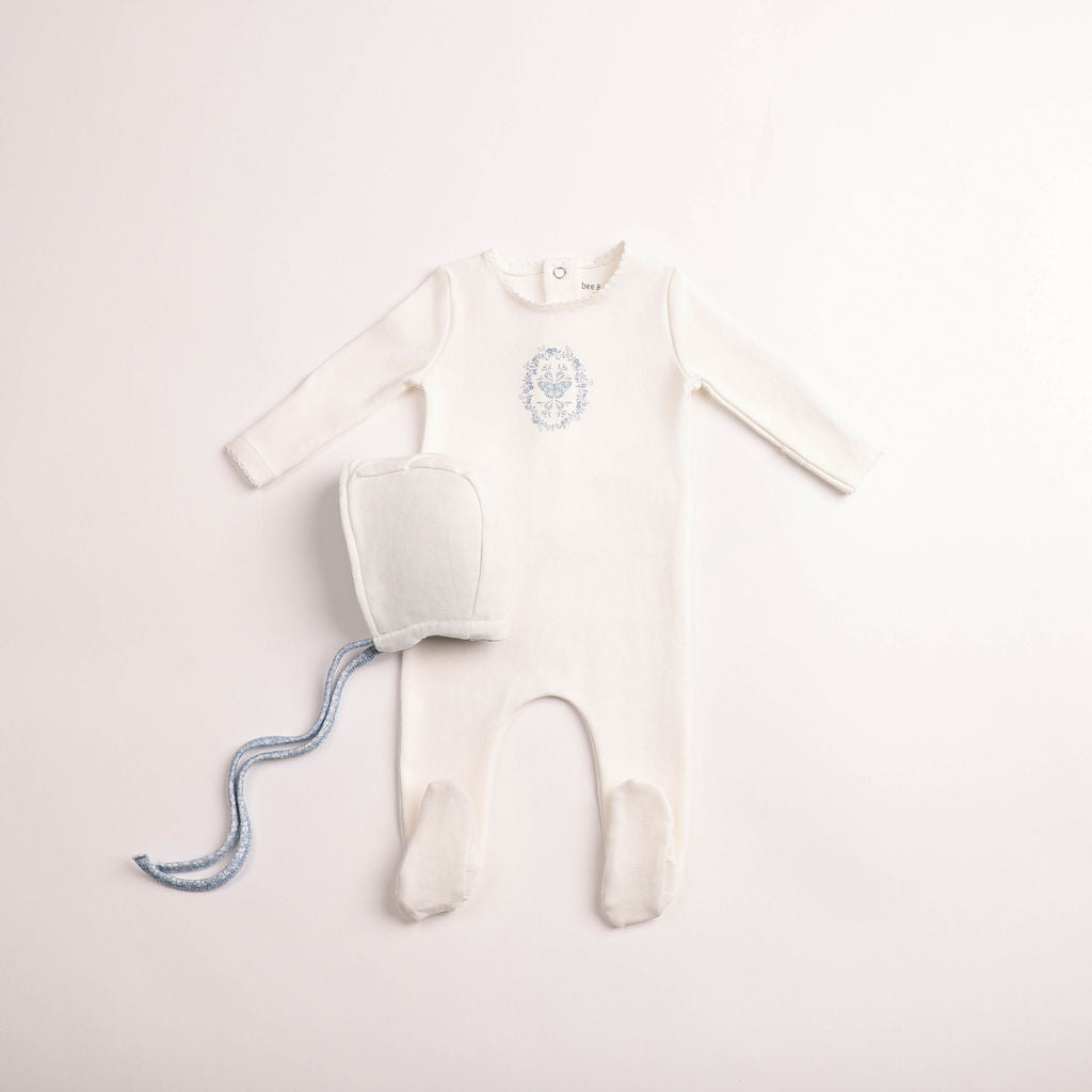 Bee & Dee Butterfly Motif Footie Set- Chalk White Boys