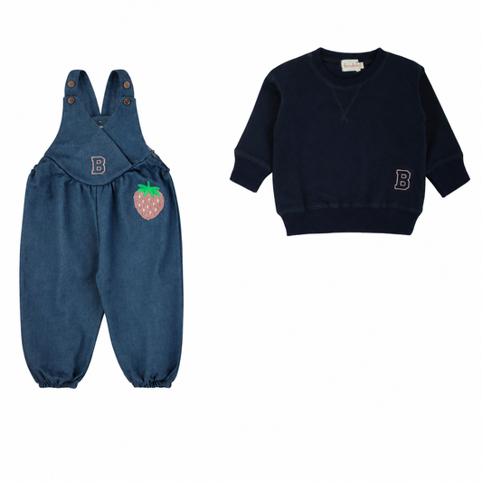 Bondoux Sherpa Strawberry Denim Romper Set