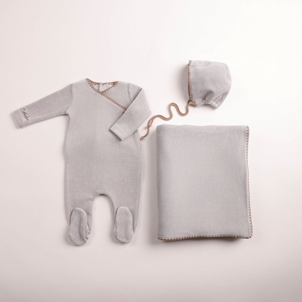 Bee & Dee Classic Stitch Velour Layette Set- Dusty Blue