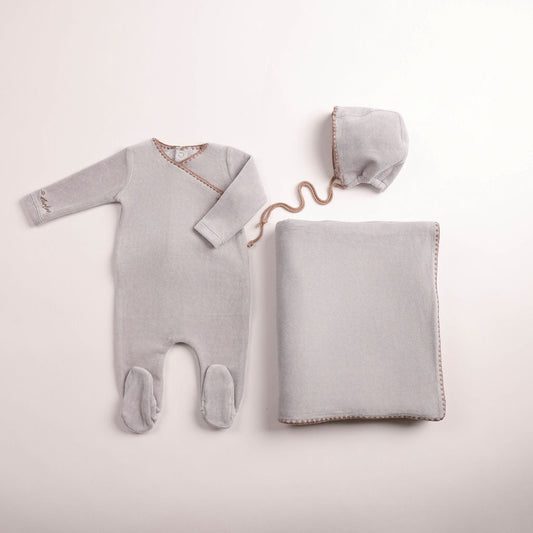 Bee & Dee Classic Stitch Velour Layette Set- Dusty Blue
