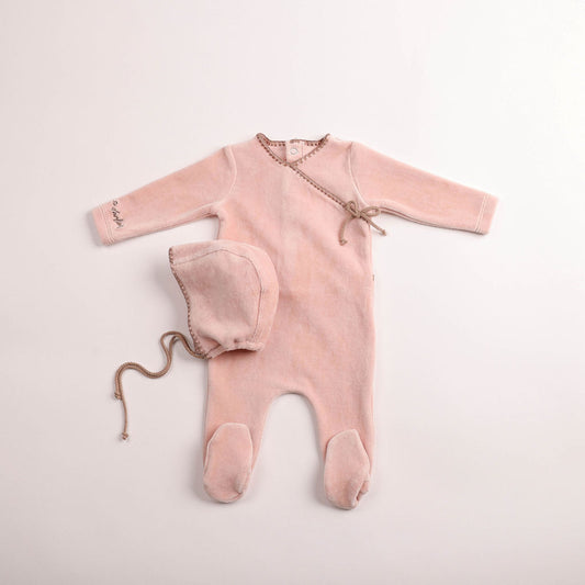 Bee & Dee Classic Stitch Velour Footie Set- Rose