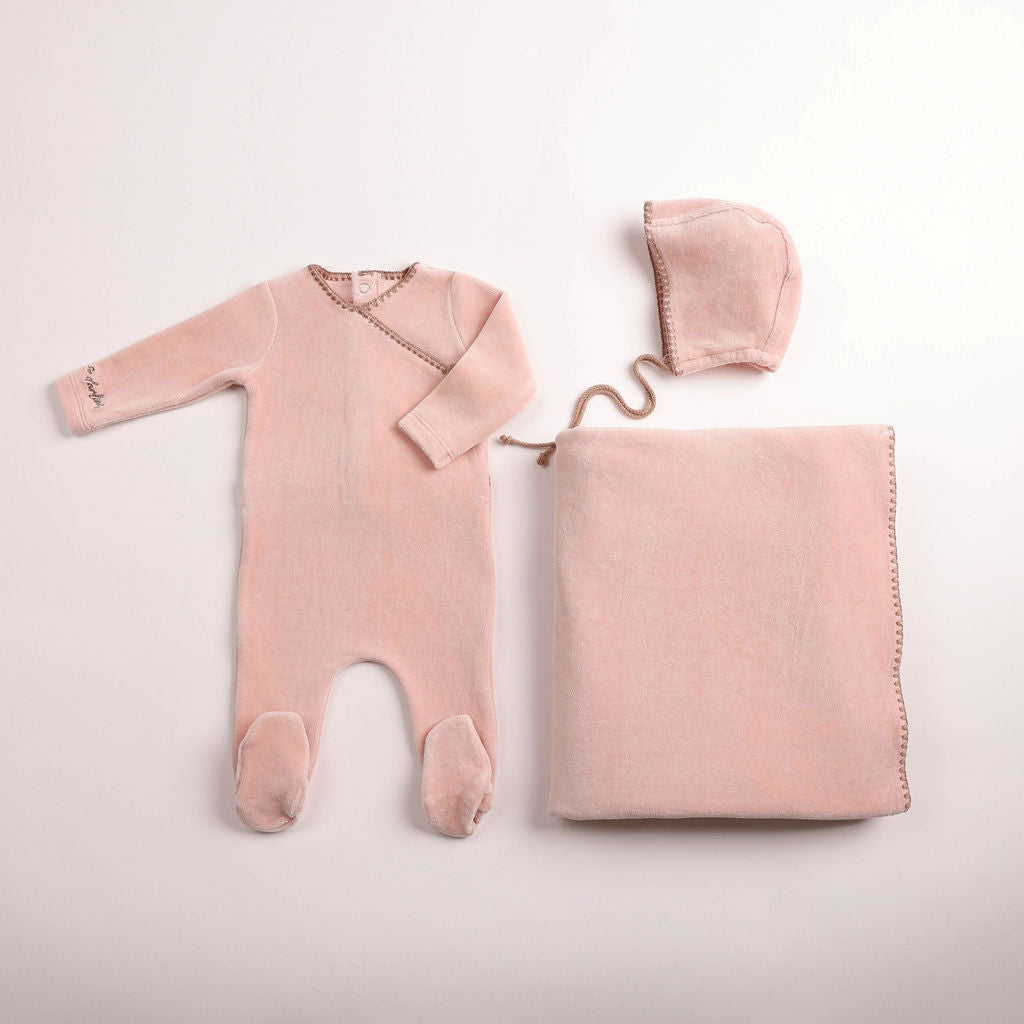 Bee & Dee Classic Stitch Velour Layette Set- Rose