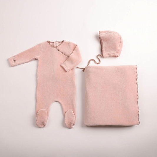 Bee & Dee Classic Stitch Velour Layette Set- Rose