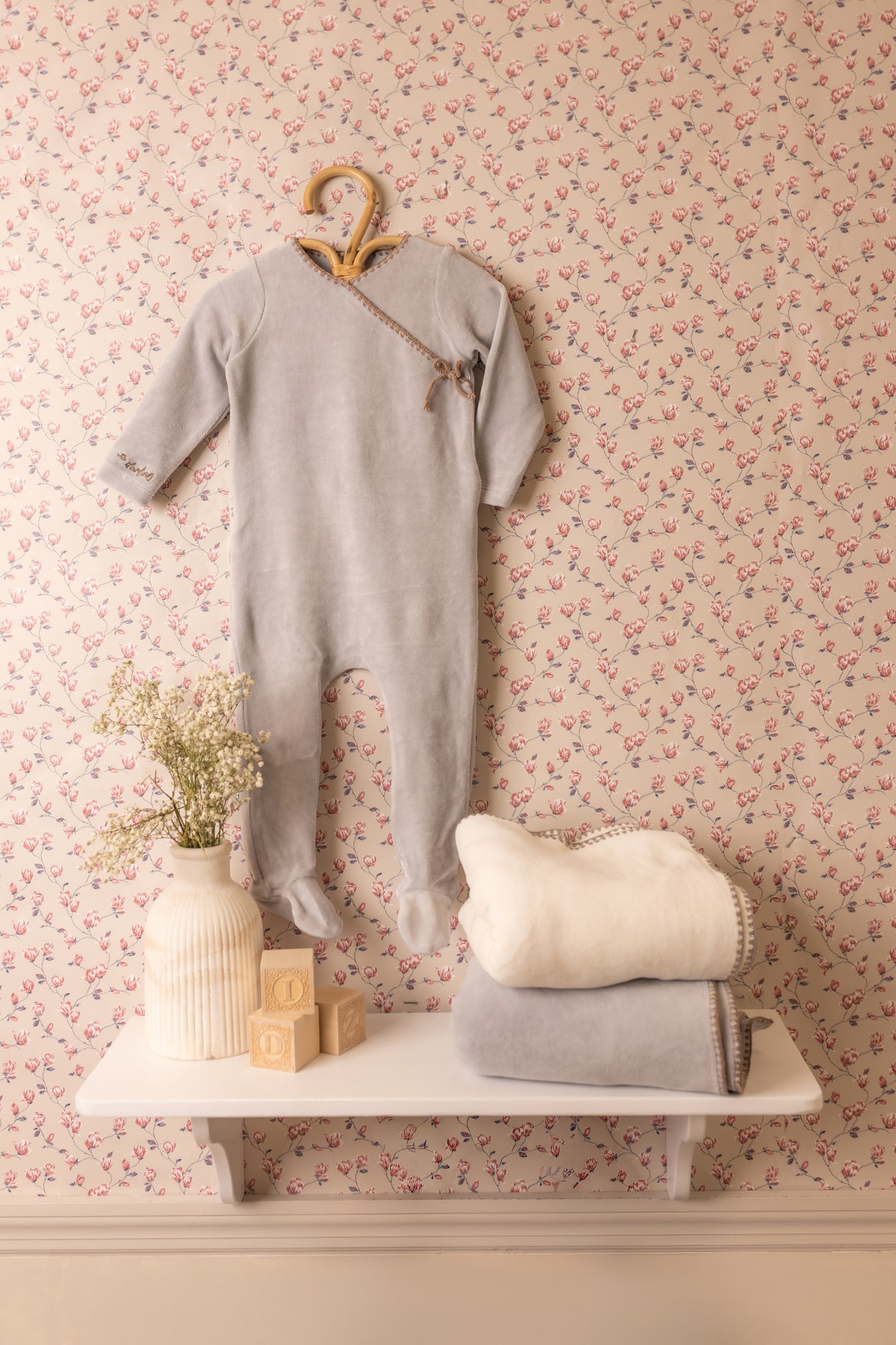 Bee & Dee Classic Stitch Velour Layette Set- Dusty Blue
