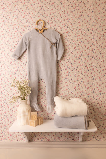 Bee & Dee Classic Stitch Velour Layette Set- Dusty Blue