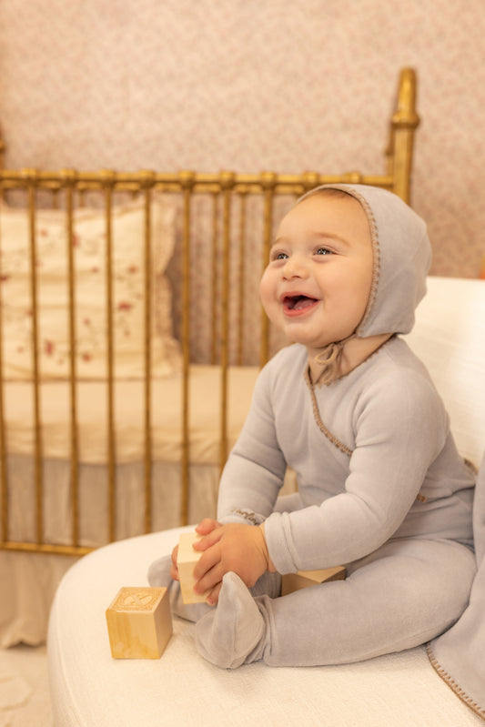 Bee & Dee Classic Stitch Velour Layette Set- Dusty Blue