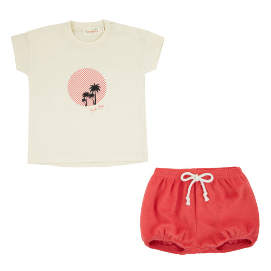 Bondoux Palm Tree Coral Terry Short Set