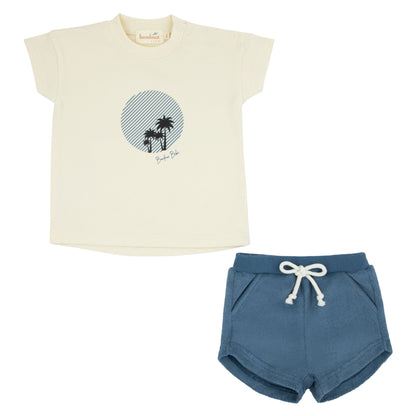 Bondoux Palm Tree Blue Terry Short Set