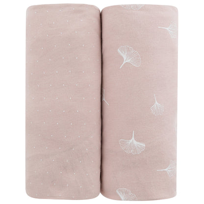 Ely's and Co Bassinet Sheets 2 Pack-Pink Pin Dot and Ginkgo Leaf